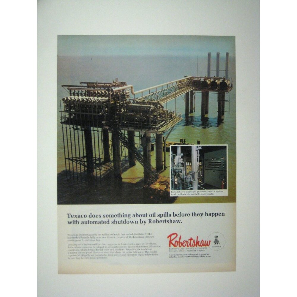 Vintage 1971 Robertshaw Texaco Oil Spill Prevention Advertisement Print